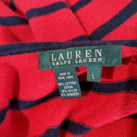 Lauren Ralph Lauren Vintage Blue Red Striped V Neck 3/4 Sleeve Sweater Womens L - Picture 5 of 7
